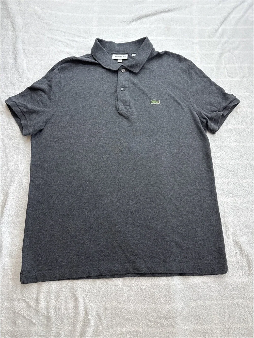 Lacoste Polo Shirt Mens XL Gray Slim Fit Crocodile Logo Cotton Knit